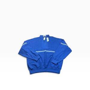 Vintage 90s CC Sport Mens L Royal Blue Textured Polo Sweatshirt NWT Lazarus